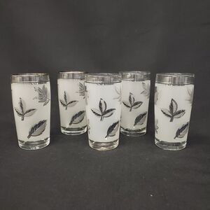 Set Of 5 Libbey Silver Leaf Frost Juice Glasses 4" Tall 6oz Fall
